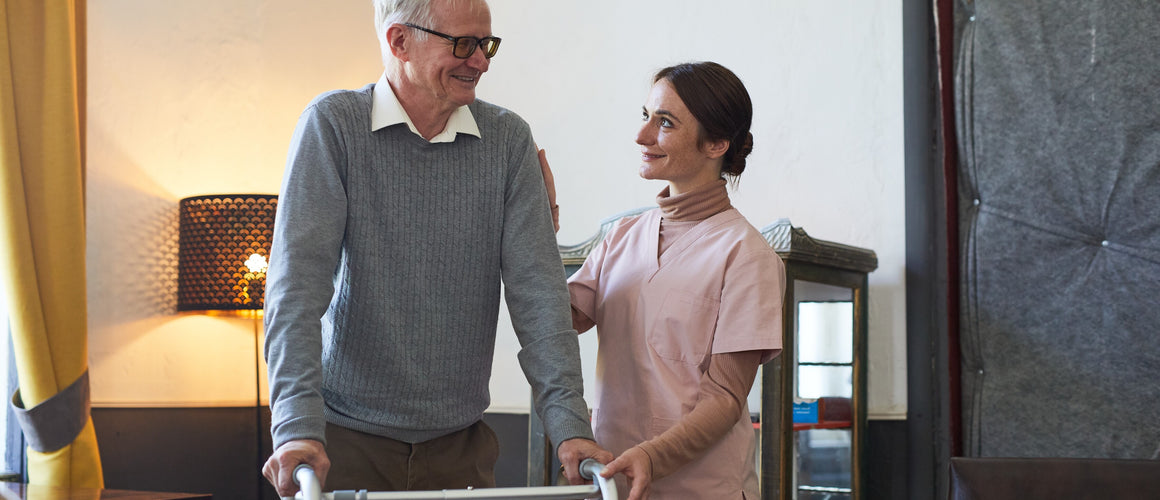 Old man with carer