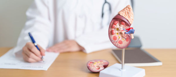 Doctor with a kidney model showing kidney functionality