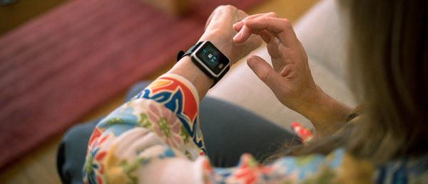 Elderly lady wearing CPR Guardian Watch on her wrist