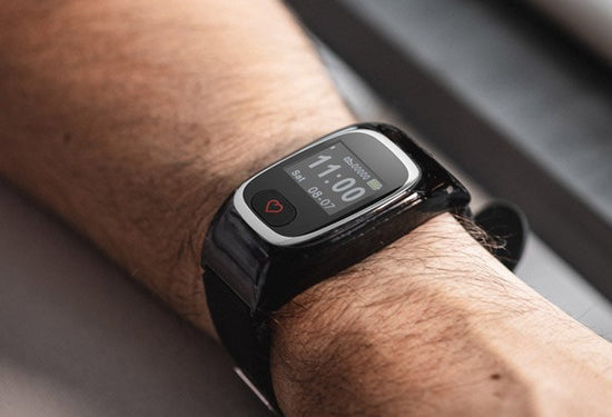 Personal alarm watch shown on wrist