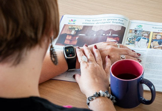 Lady wearing personal alarm watch