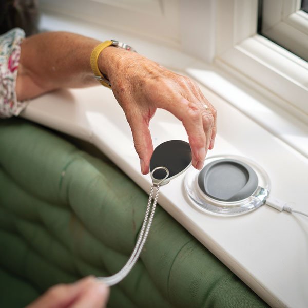 The location-aware GPS pendant charges in just 3 to 5 hours.