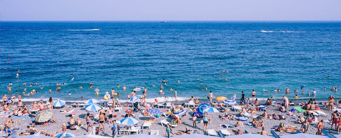 Busy beach during heatwave