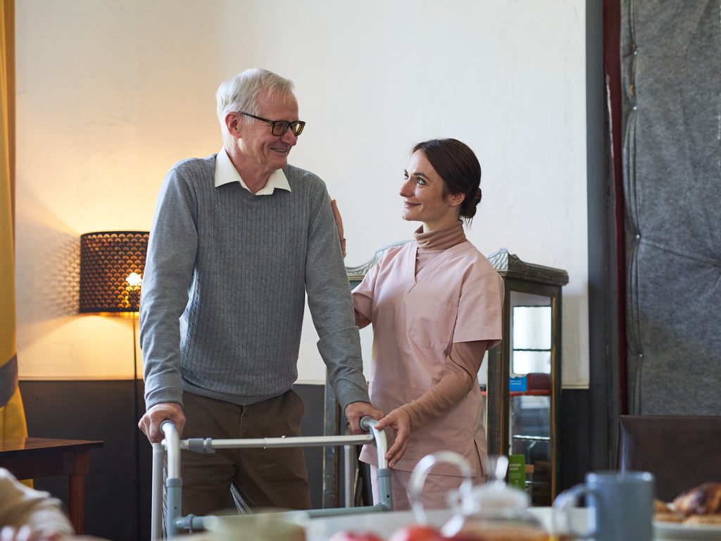 Old man with carer