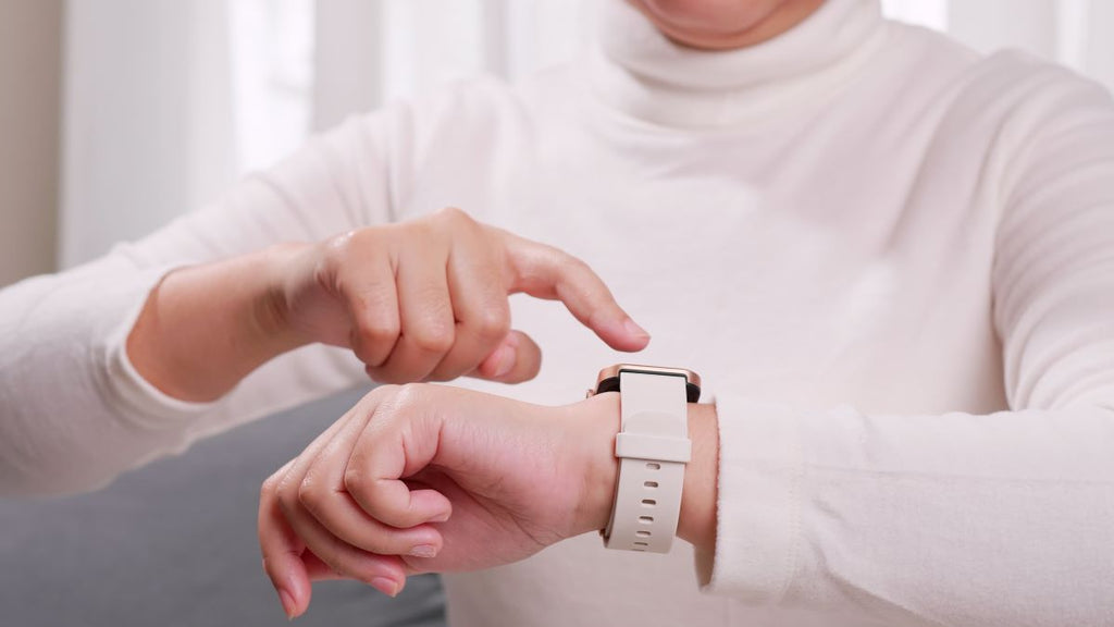 Elderly woman with her Apple watch