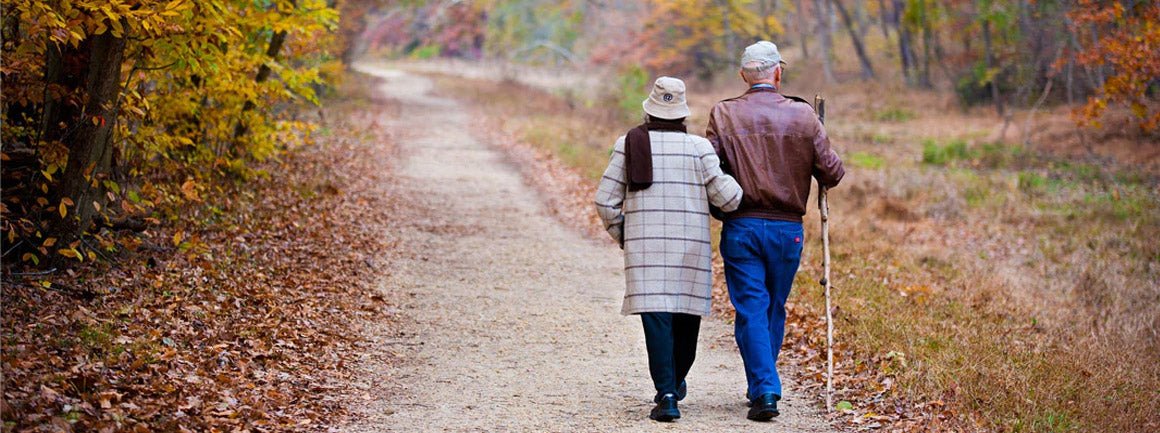 Elderly couple with walking sticks