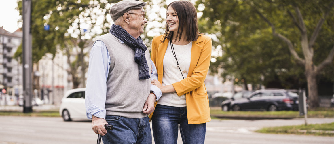 Elderly man with daughter