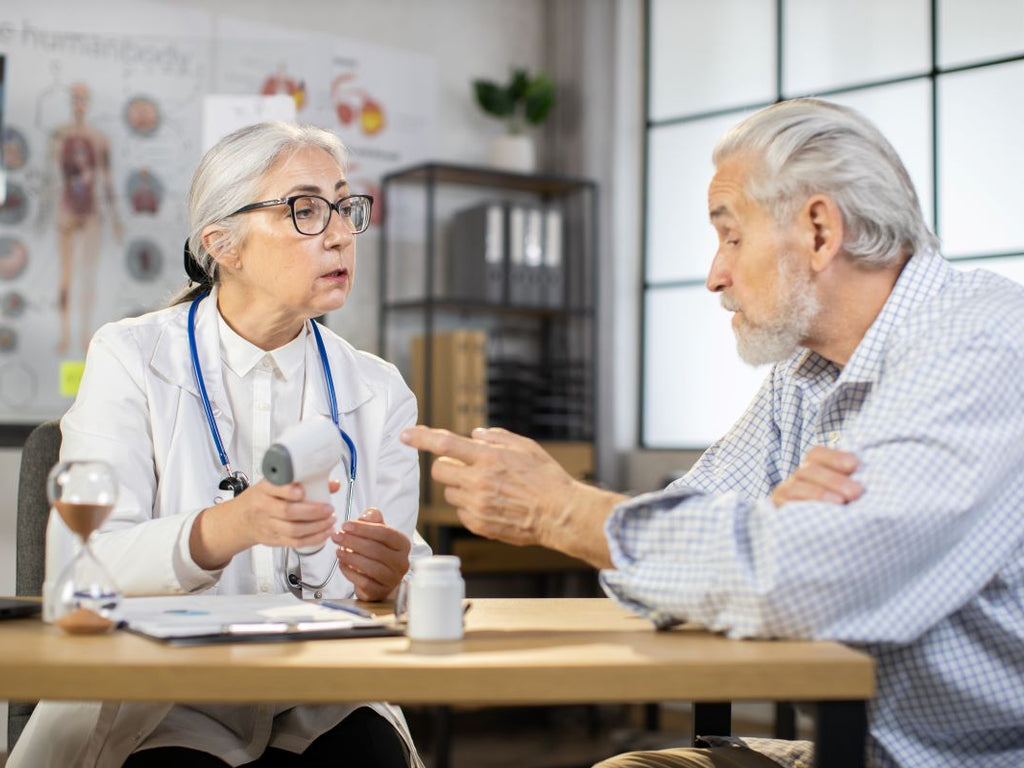 Elderly patient getting their over 75s health check up
