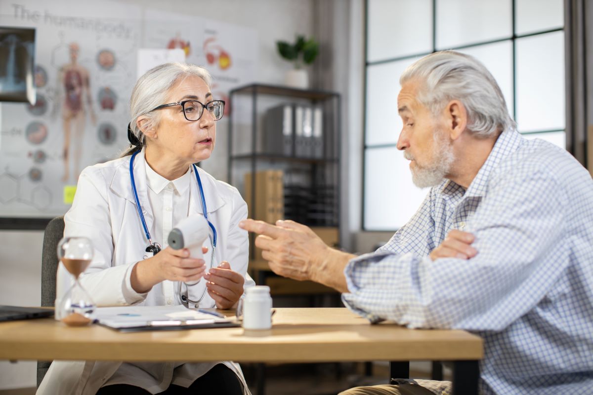 Elderly patient getting their over 75s health check up