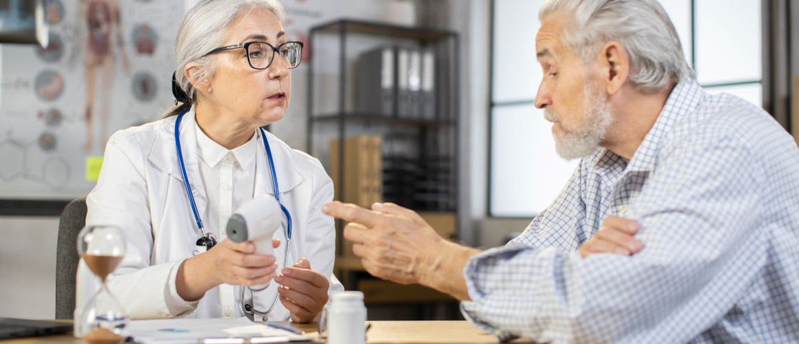 Elderly patient getting their over 75s health check up