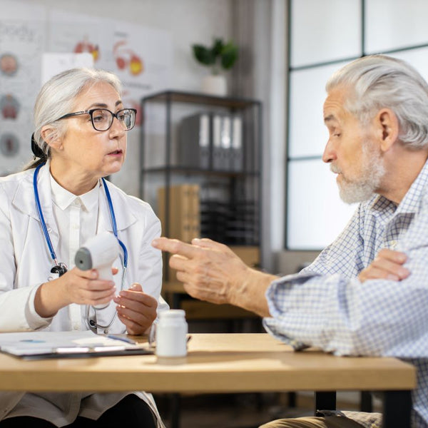 Elderly patient getting their over 75s health check up