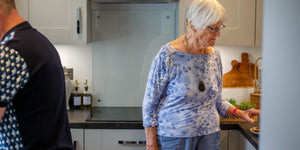 Elderly woman with her personal alarm keyring