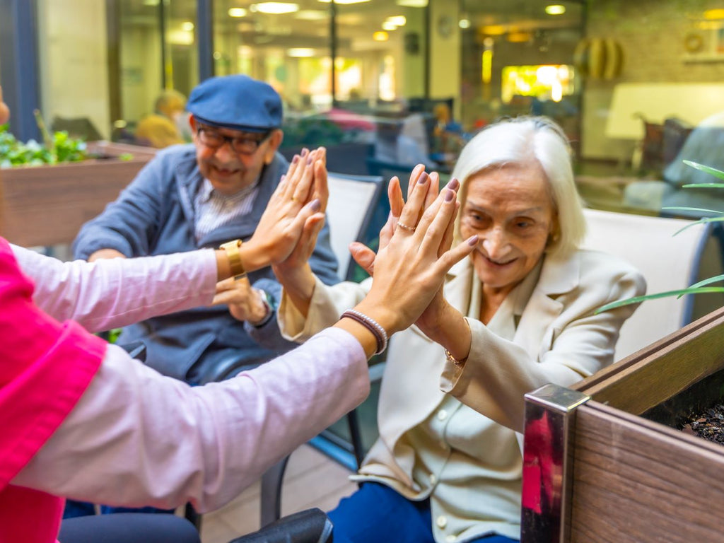 Elderly woman feeling happy with her social group