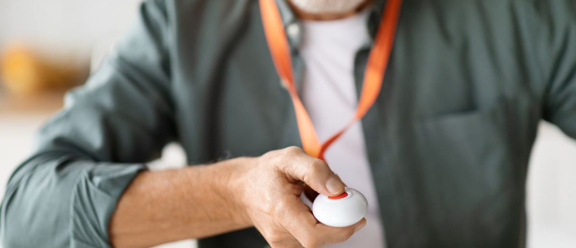 Elderly man with Wi-Fi personal alarm