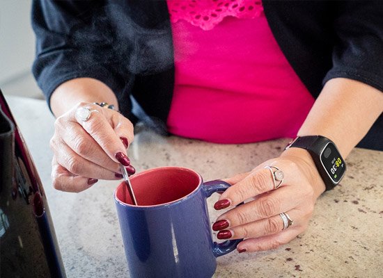 Lady with Alzheimer wrist alarms