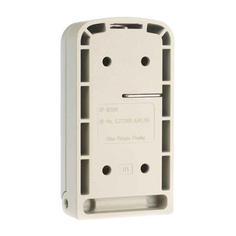 Beige plastic housing with cutouts on a white background
