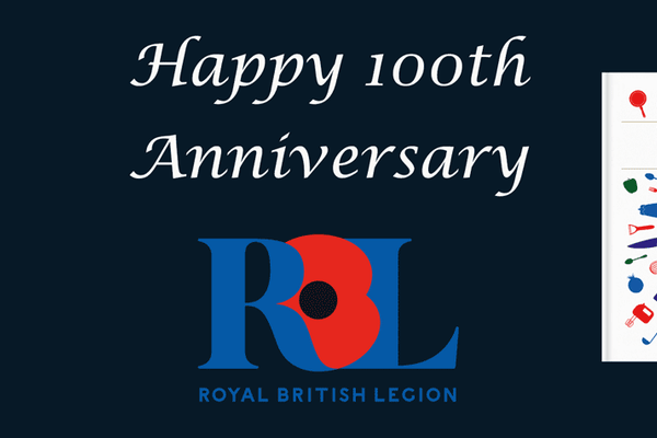 Happy 100th Anniversary Royal British Legion logo on a dark blue background