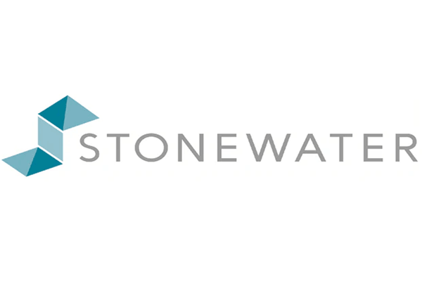 Stonewater logo with geometric design on a white background